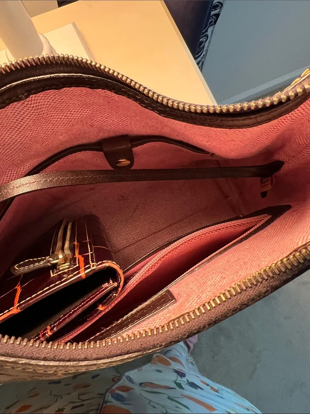Dooney & Bourke Dark Brown Croc-Embossed Leather Messenger Bag
